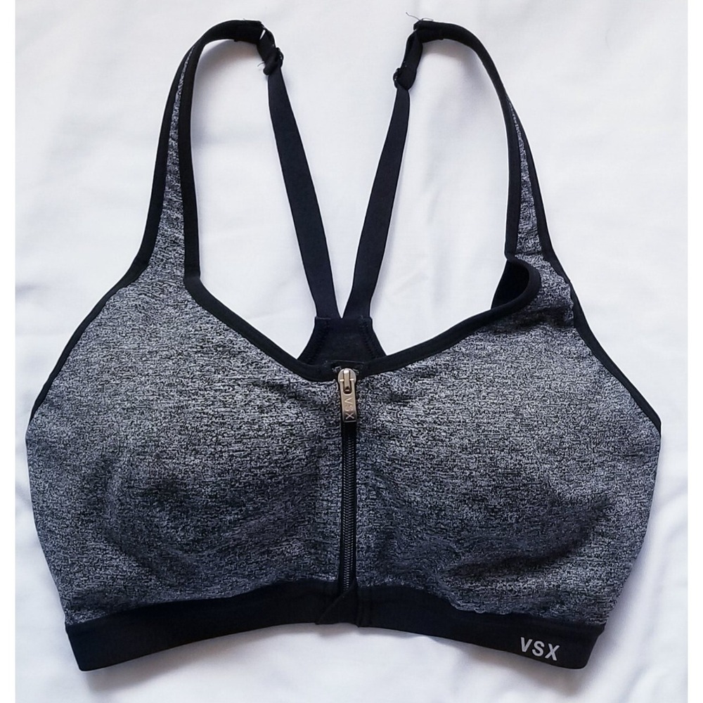 VSX Victoria's Secret Full Coverage Front Zip Padded Sports Bra GRAY Sz 32D